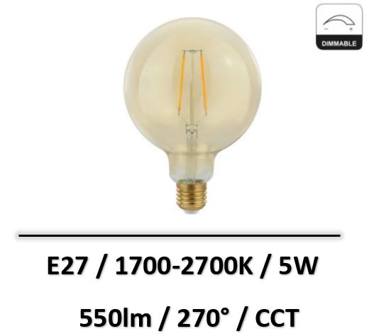 Spectrum - AMPOULE LED E27 5W CCT Dimmable Décorative - Globe - WOJ+14530