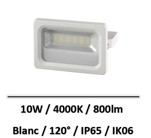 Be-led - Projecteur led IP65,blanc,4000K,10W,aluminium,verre anti-blouissement - PL10106502