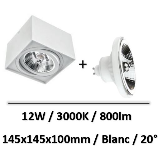Spectrum - Applique saillie blanc + lampe 12W 20° AR111 GU10 - SLIP005038+WOJ+14146