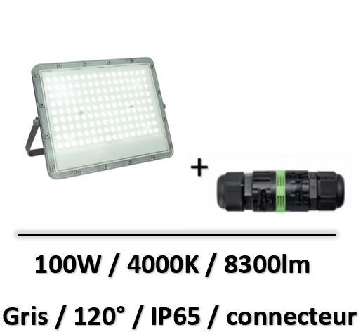 Spectrum - Projecteur 100W Gris - 4000K - 8300lm + connecteur - SLI029056NW_PW+connecteur