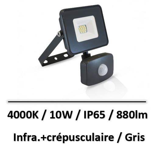 PROJECTEUR EXTERIEUR LED GRIS AVEC DÉTECTEUR 10W 4000K - 80302