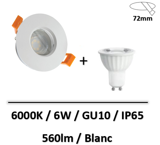 Spot LED IP65 pour douche + lampe 6W - Blanc - 560lm - 3000K - SLIP001005-WOJ14092