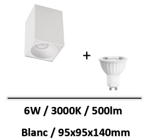 Spectrum - Spot led saillie GU10 blanc - 6W - 3000K
