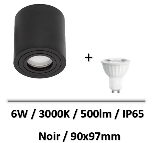 Spectrum - Spot led saillie GU10 noir - 6W - 3000K - IP65 - WOJ14092+SLIP005034