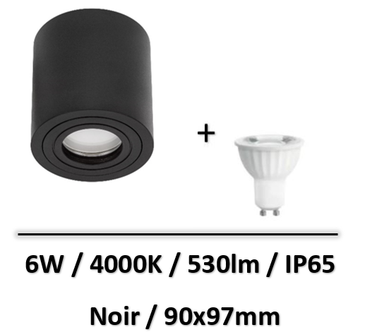 Spectrum - Spot led saillie GU10 noir - 6W - 4000K - IP65 - WOJ14093+SLIP005034