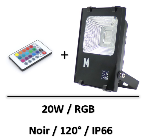 Ledme - Projecteur Led Smd Pro 20W RGB + Télécommande IP66