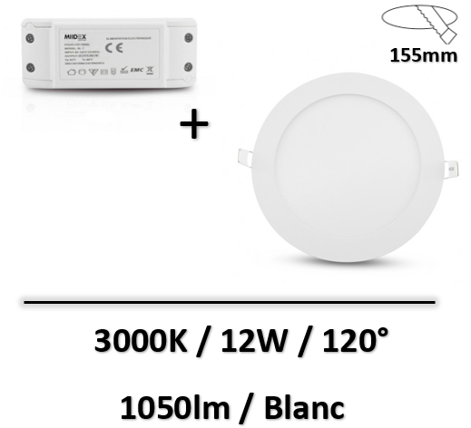 Miidex - Plafonnier LED blanc Ø175 12W 1050 LM 3000K - 100031