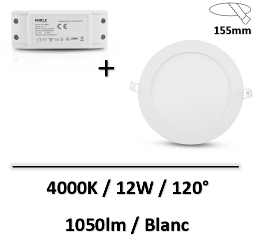 Miidex - Plafonnier LED blanc Ø170 12W 850 LM 4000K