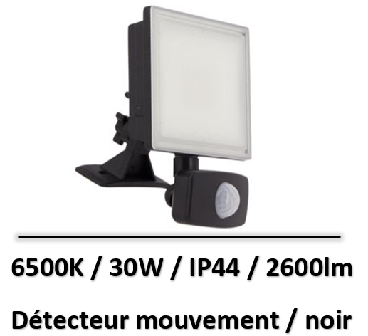Projecteur Noir 30W - 4500Lm - 5000°K avec prise Sensor IP66