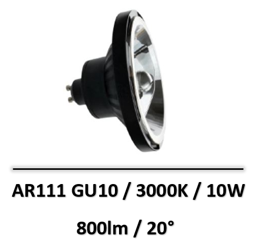 LED AR111 GU10 230V 10W SMD 20degrees WW black SPECTRUM