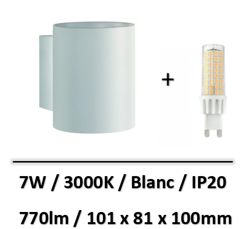 APPLIQUE MURALE LED 7W 3000K BLANC ROND - WOJ+14163WW+SLIP006011