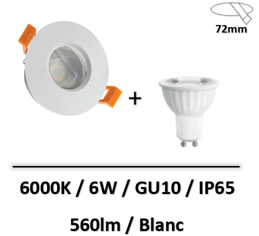 Spot LED IP65 pour douche + lampe 6W - Blanc - 560lm - 6000K - SLIP001005-WOJ14094