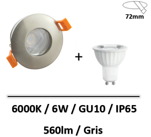 Spot LED IP65 pour douche + lampe 6W - Gris - 560lm - 6000K - SLIP001006-WOJ14094
