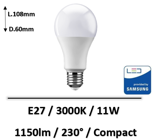 Wellmax - AMPOULE LED SPHERIQUE E27/11W/3000K/1150LM - VE20010