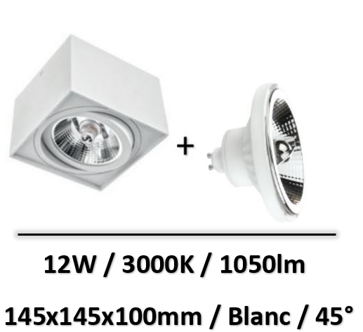 Spectrum - Applique saillie blanc + lampe 12W 45° AR111 GU10 - SLIP005038+WOJ+14563