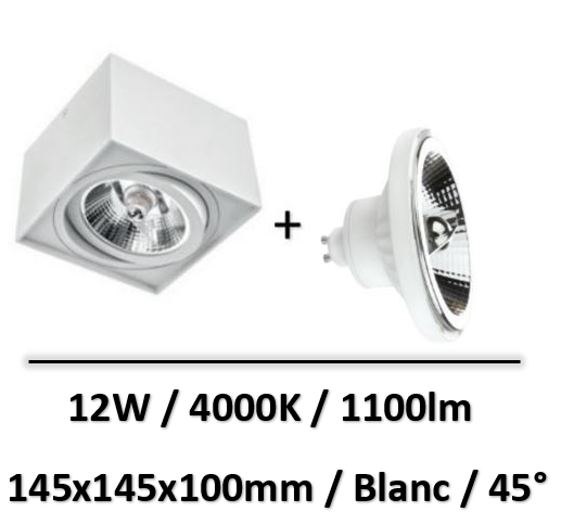 Spectrum - Applique saillie blanc + lampe 12W 45° AR111 GU10 - SLIP005038+WOJ+14564