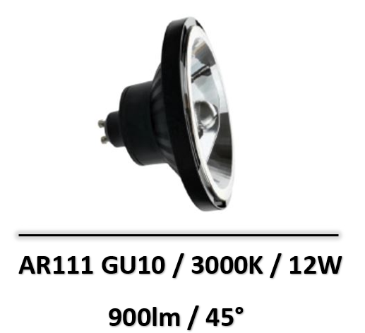 Spectrum - AMPOULE LED AR111 / GU10 12W 3000K - Noir - WOJ+14568