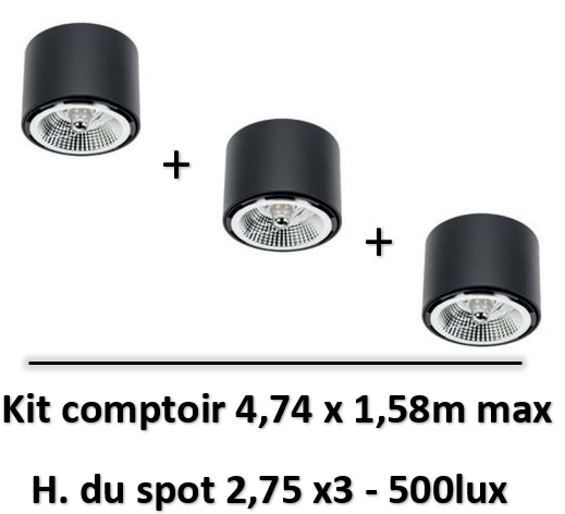 Spectrum - Applique saillie noir + lampe 12W 45° AR111 4000K - SLIP005011x3+WOJ+14569x3