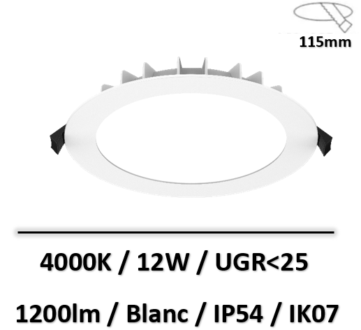 Lited - Downlight LED ALBE 12W - Blanc RAL9016 - 145mm - 4000K - IP54/IK07 - ALB12-002