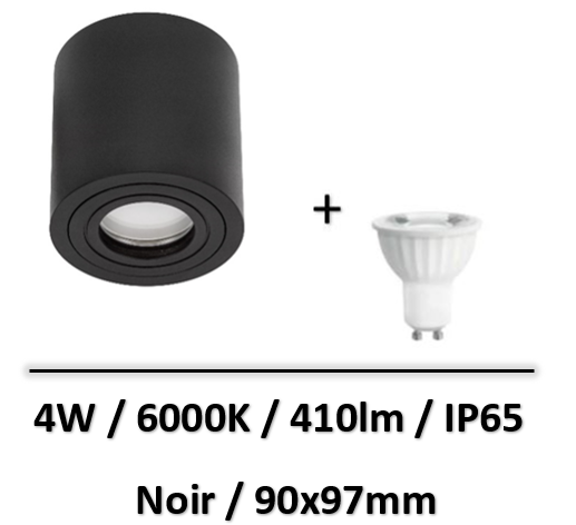 Spectrum - Spot led saillie GU10 noir - 4W - 6000K - IP65 - WOJ14091+SLIP005034