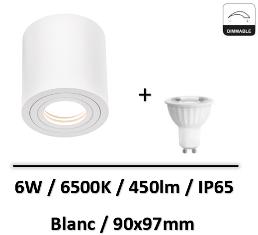 Spectrum - Spot led saillie GU10 blanc - 6W - 6500K - IP65 - 78621+SLIP005033