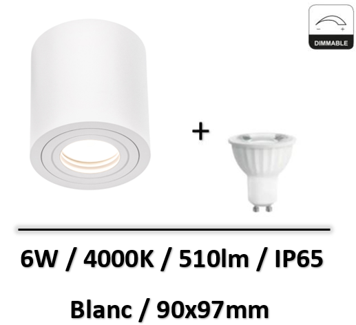 Spectrum - Spot led saillie GU10 blanc - 6W - 4000K - IP65 - 78192+SLIP005033