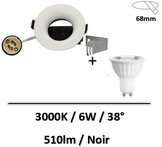 Arlux - SPOT SER-202 POUR LAMPE Ø50MM - DOUILLE GU10 INCL./Blanc 6W 3000K - 14092+851384