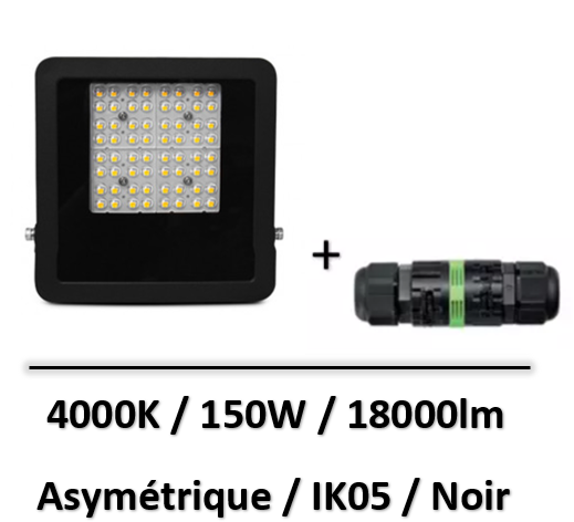 Projecteur LED Asymétrique Noir 50W 4000K GARANTIE 5 ANS IP65, miid