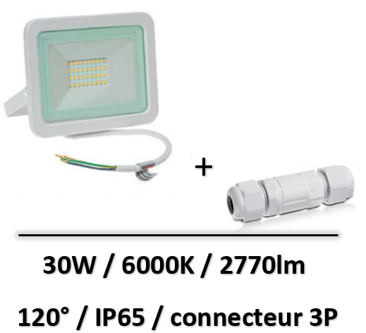 Spectrum - Projecteur 30W Blanc - 6000K - 2770lm - SLI029043CW+connecteur3P