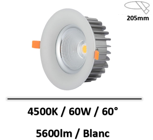 Optonica - Downlight LED COB 60W 4500K Blanc - 60° - 3263