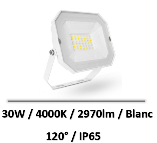 Miidex - PROJECTEUR EXTERIEUR LED PLAT Blanc 30W 4000K SANS CÂBLE - 800352