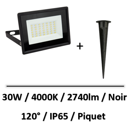projecteur-led-noir-piquet-jardin-30W
