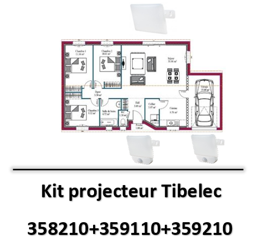 Tibelec - Kit projecteur avec et sans détecteur LED blanc