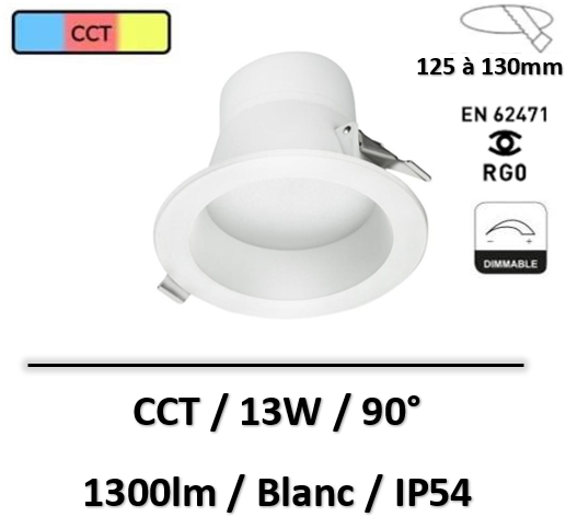 Be-led - DOWNLIGHT LED 13W-3CCT-IP54-90°-DIM-BLANC - BL02135401