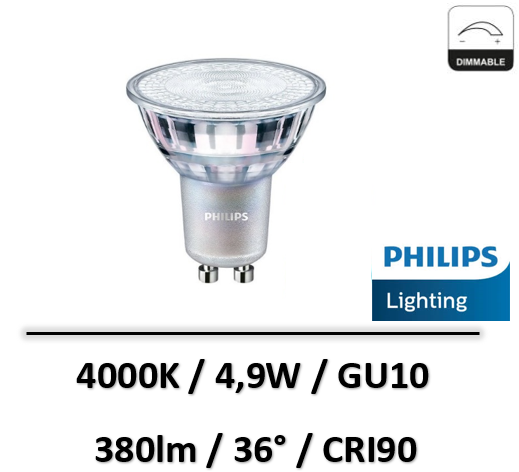 Philips - Ampoule LED GU10 Dimmable CRI90 4.9W 380 Lm Eq 50W MASTER - SI707890