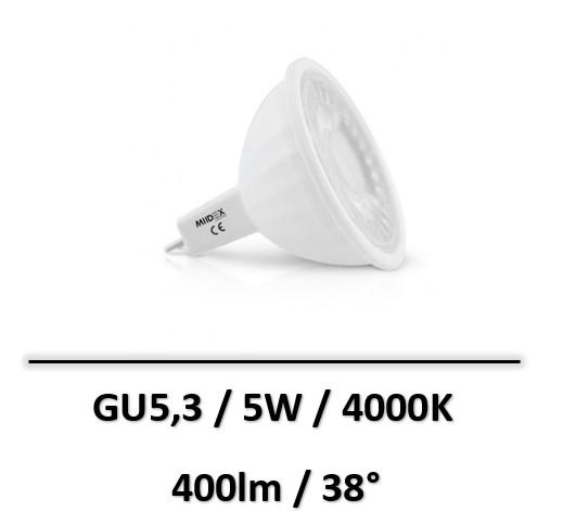 Miidex - AMPOULE LED GU5.3 SPOT 5W 4000K 38° - 78492