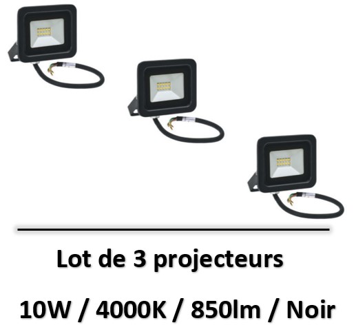 Spectrum - Projecteur 10W Noir - 4000K - 850lm - SLI029037NWx3