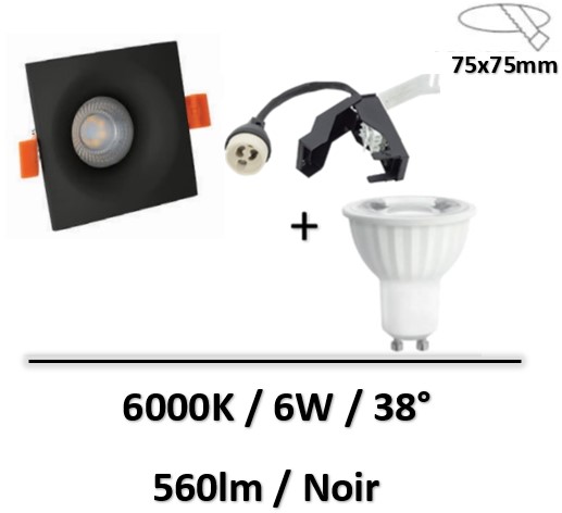 Spectrum - SPOT POUR LAMPE Ø50MM - DOUILLE GU10 INCL./NOIR 6W 6000K - SLIP001015+WOJ14094