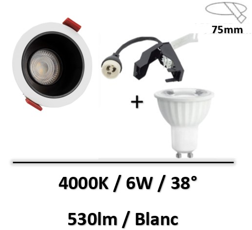 Spectrum - SPOT POUR LAMPE Ø50MM - DOUILLE GU10 INCL./BLANC 6W 4000K - SLIP001017+WOJ14093