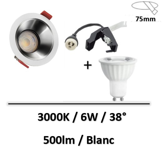 Spectrum - SPOT POUR LAMPE Ø50MM - DOUILLE GU10 INCL./BLANC 6W 3000K - SLIP001018+WOJ14092