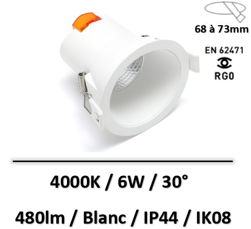 Lebenoid - Spot LED 6W blanc encastré 4000K IP44 - 83100