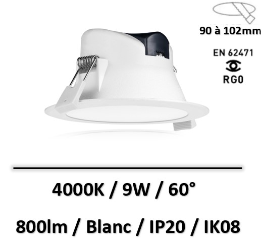 Lebenoid - Spot LED 9W blanc encastré 4000K - 83101