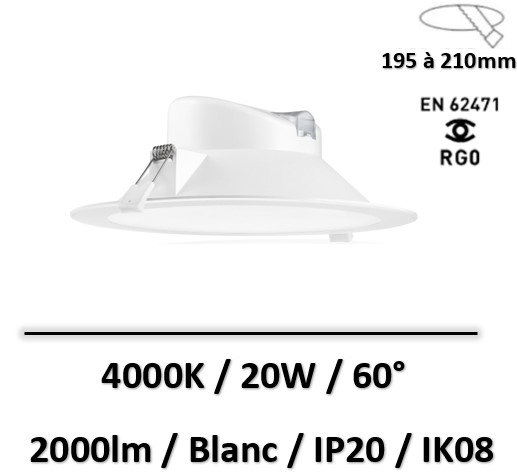 Lebenoid - Spot LED 20W blanc encastré 4000K - 83103