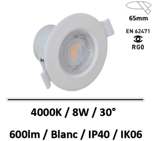 Lebenoid - Spot LED 8W blanc encastré 4000K IP40 - 83111