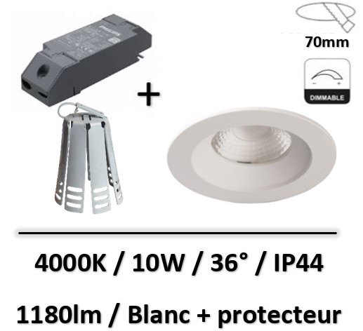 Lited - Downlight LED COBI 10W 3000K Blanc - Dimmable + protecteur spot - LT-DW-10PWW+418730