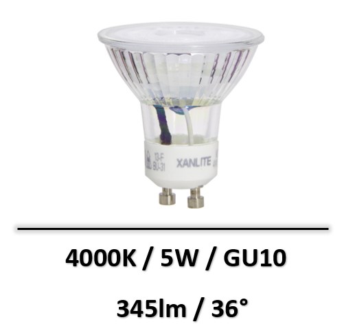 Xanlite - Ampoule LED spot, culot GU10, 5W cons. (50W eq.), lumière blanc blanche - VG50SCW