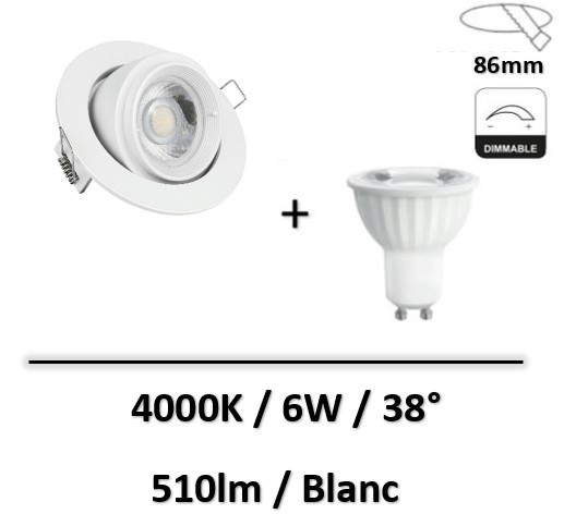 Spectrum - SPOT ENCAST. BLANC ROND - 4000K - 6W - GU10 - SLIP001013+78192