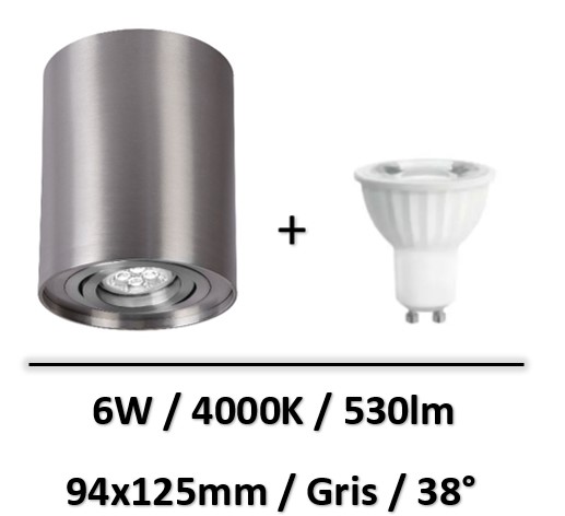 Spectrum - Plafonnier Led Gu10 6W - 4000K - Gris - SLIP004001+WOJ+14093