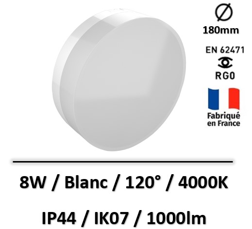 Lebenoid - Hublot Izy pro LED 1000lm 4000K blanc - 8W - IK07 - 077005