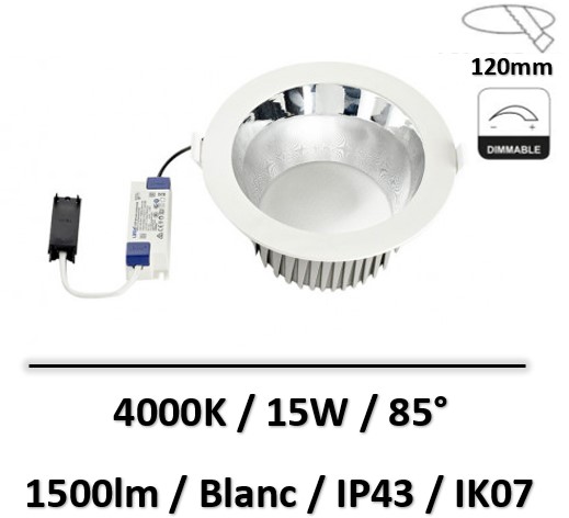 MIIDEX - DOWNLIGHT LED BLANC Ø120 15W 1500LM 4000K - DIMMABLE DALI II - 400018